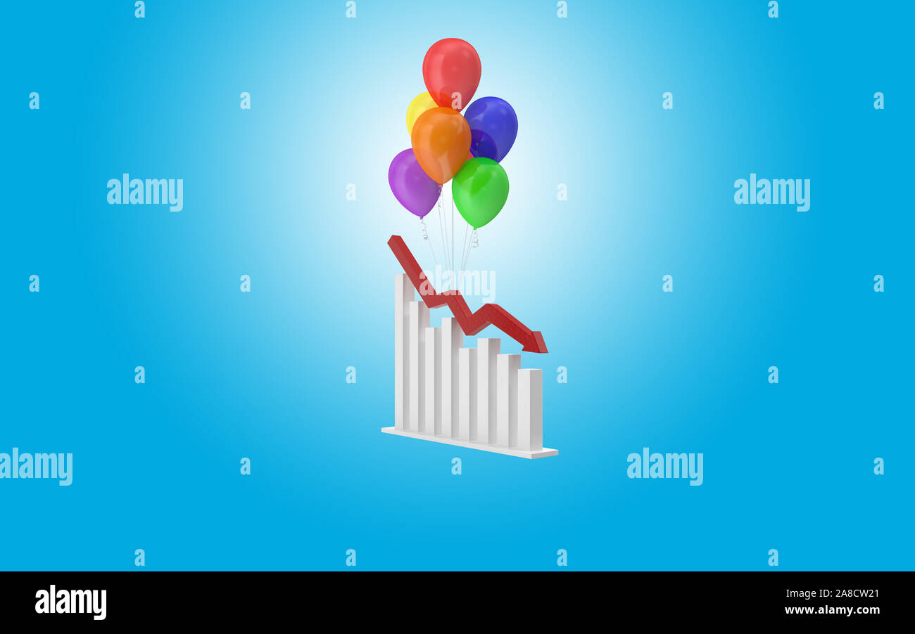 Graph Balloons Rising Business graph financial chart is hanging with colorful balloons and ...