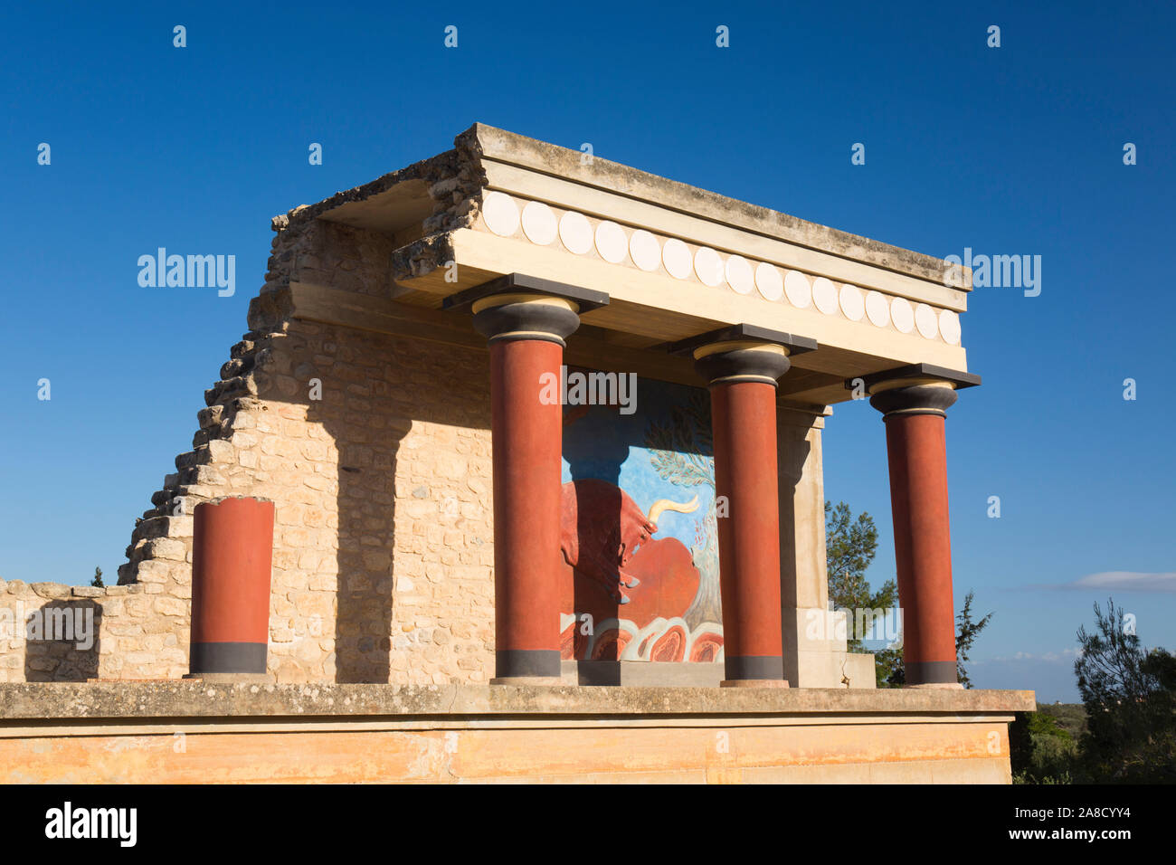 Heraklion, Crete, Greece. The reconstructed West Bastion of the Minoan Palace of Knossos. Stock Photo