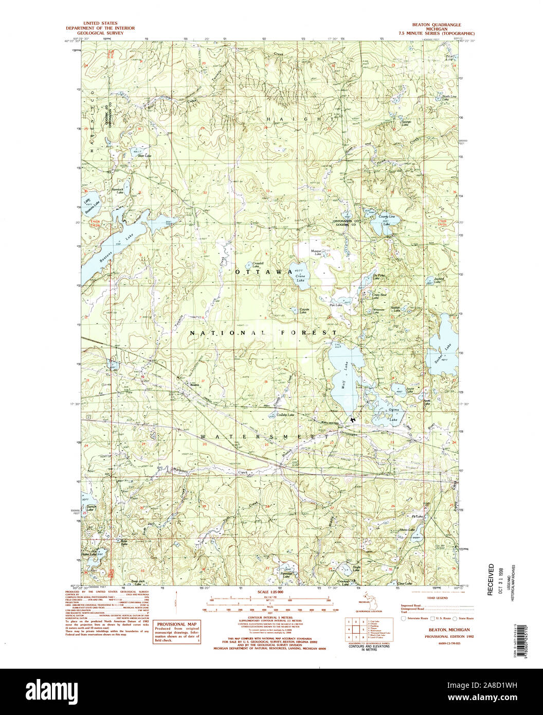 USGS TOPO Map Michigan MI Beaton 277584 1982 25000 Stock Photo