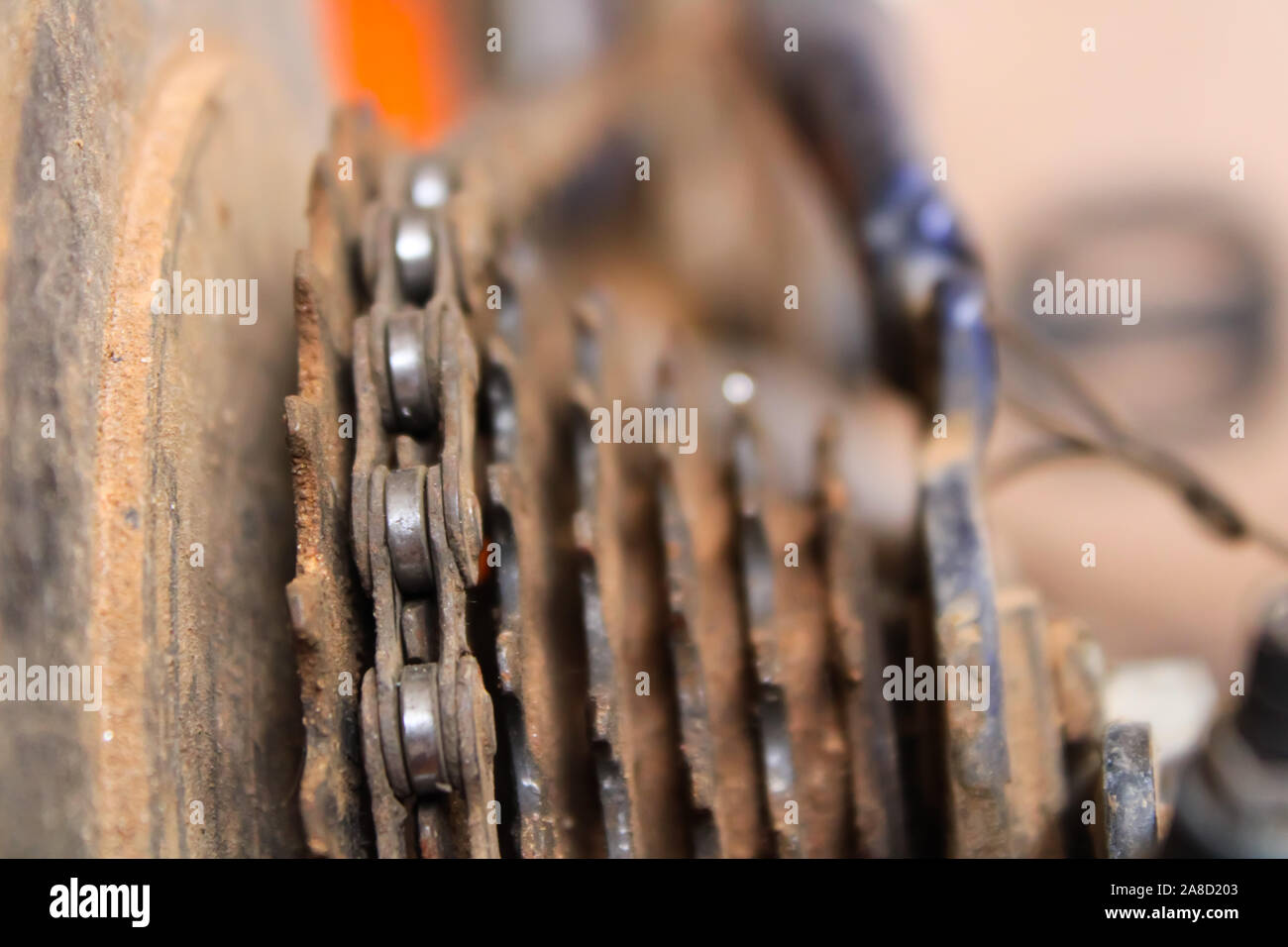 Gear cycle with chain, multiple steps one by one step and connected Stock Photo