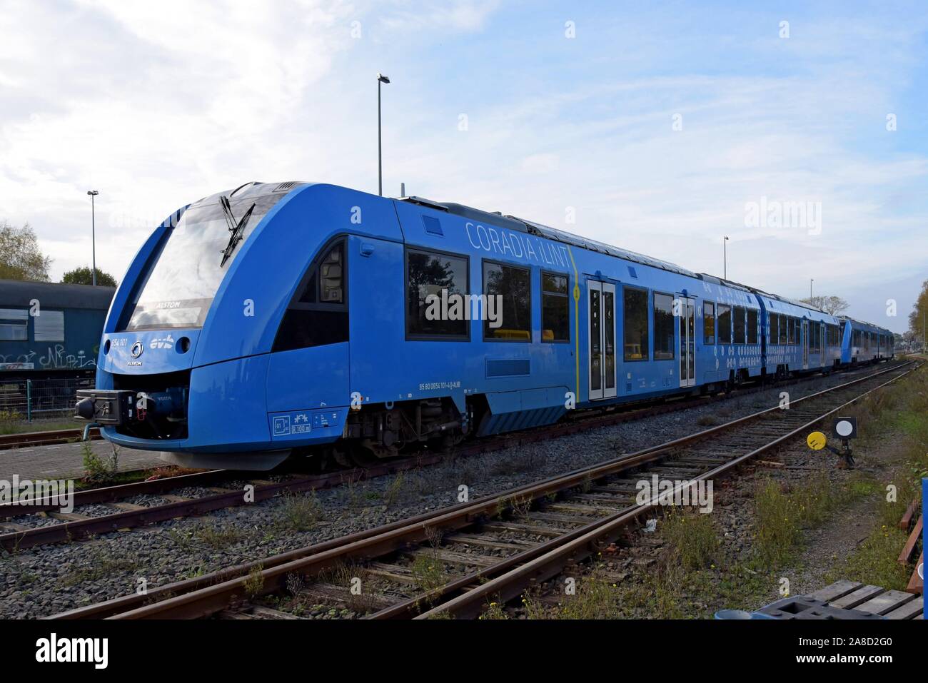 The World S First Hydrogen Fuel Cell Powered Train The Alstom Coradia Ilint In Bremervorde Germany Stock Photo Alamy