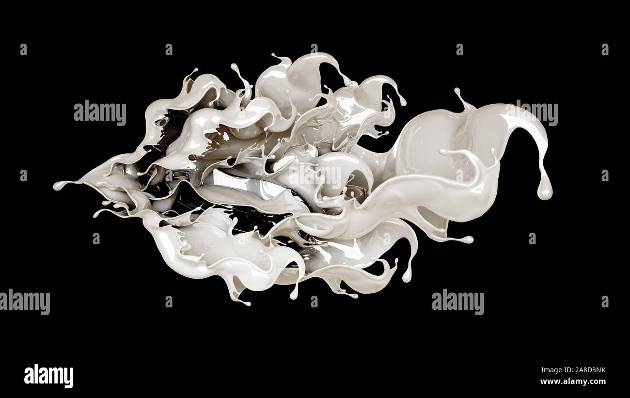 Splash of thick white liquid on a black background. 3d rendering, 3d ...