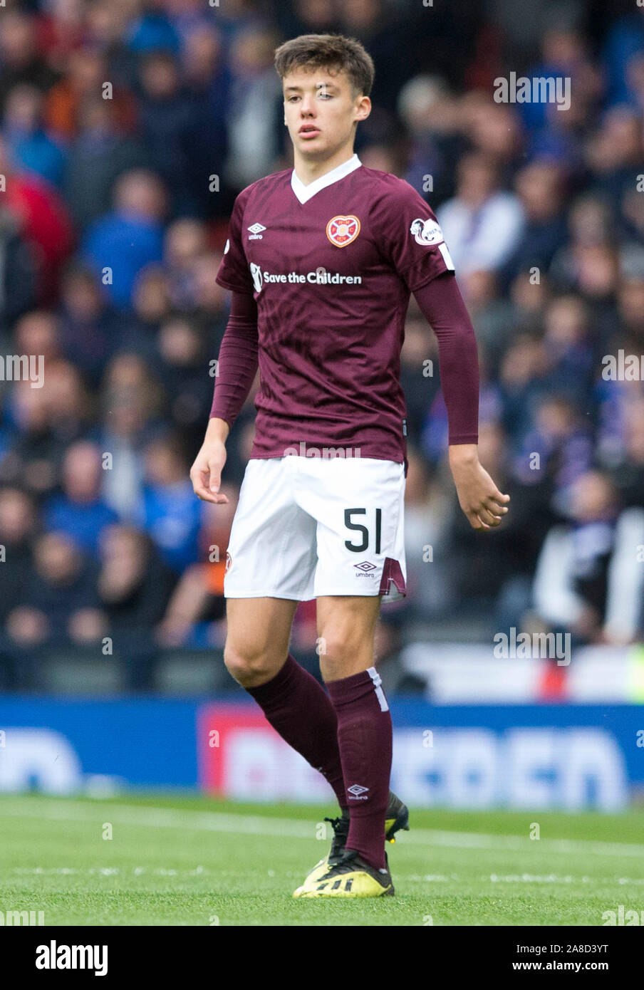 Hearts' Aaron Hickey during the Betfred Cup Semi Final match at Hampden  Park, Glasgow. PA Photo. Picture date: Saturday November 2, 2019. See PA  story SOCCER Rangers. Photo credit should read: Jeff