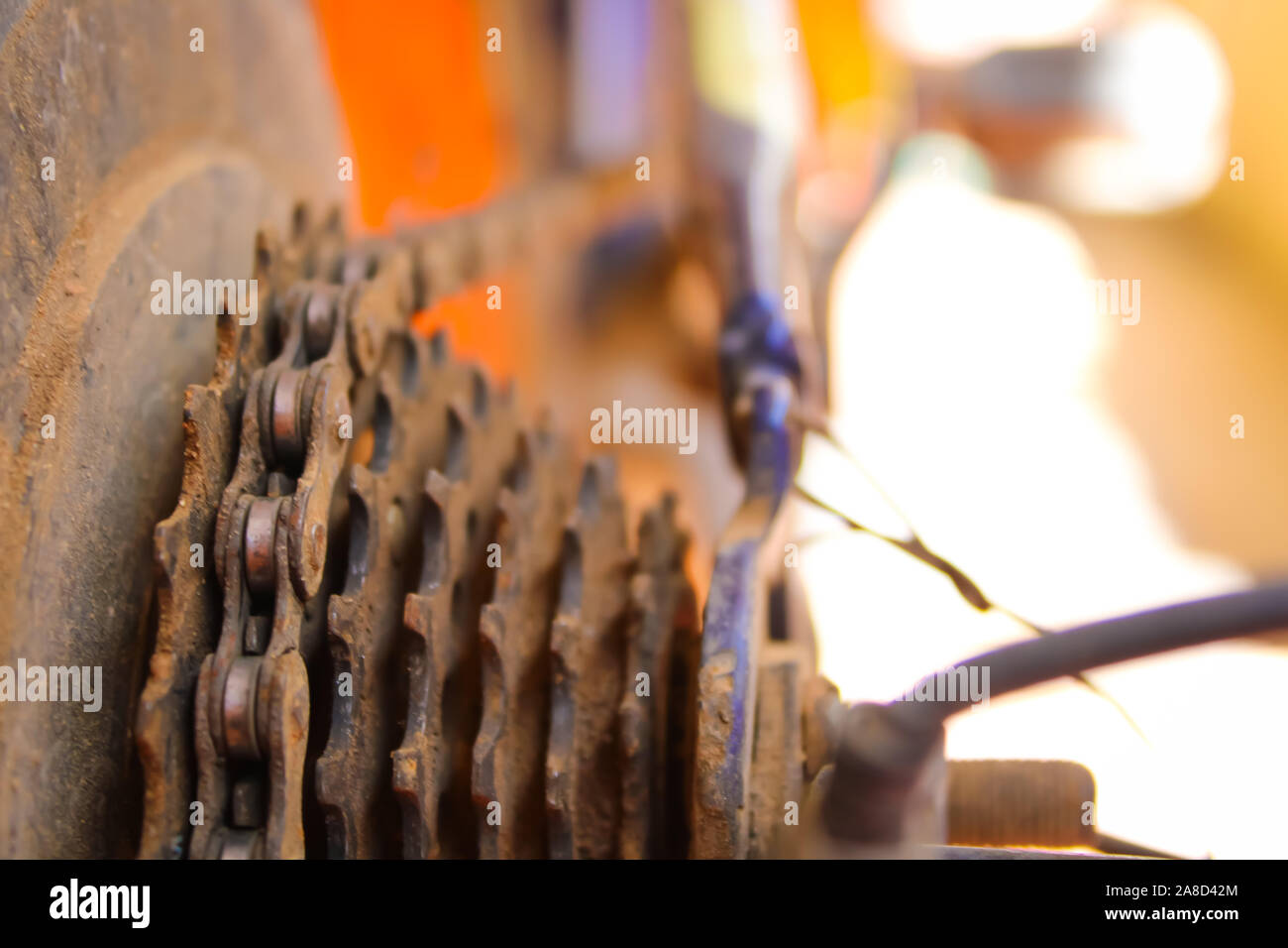 Gear cycle with chain, multiple steps one by one step and connected Stock Photo