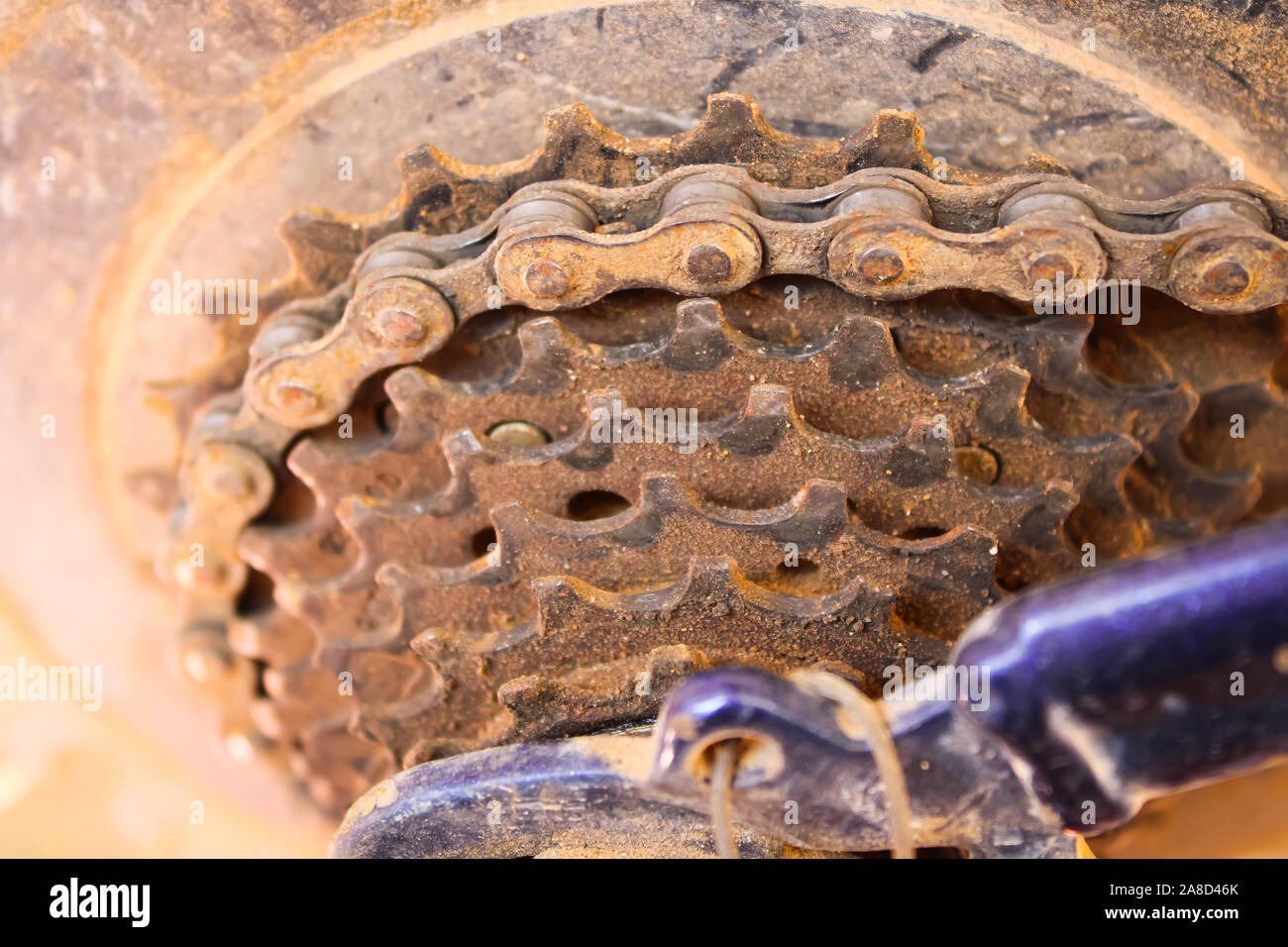 Gear cycle with chain, multiple steps one by one step and connected Stock Photo