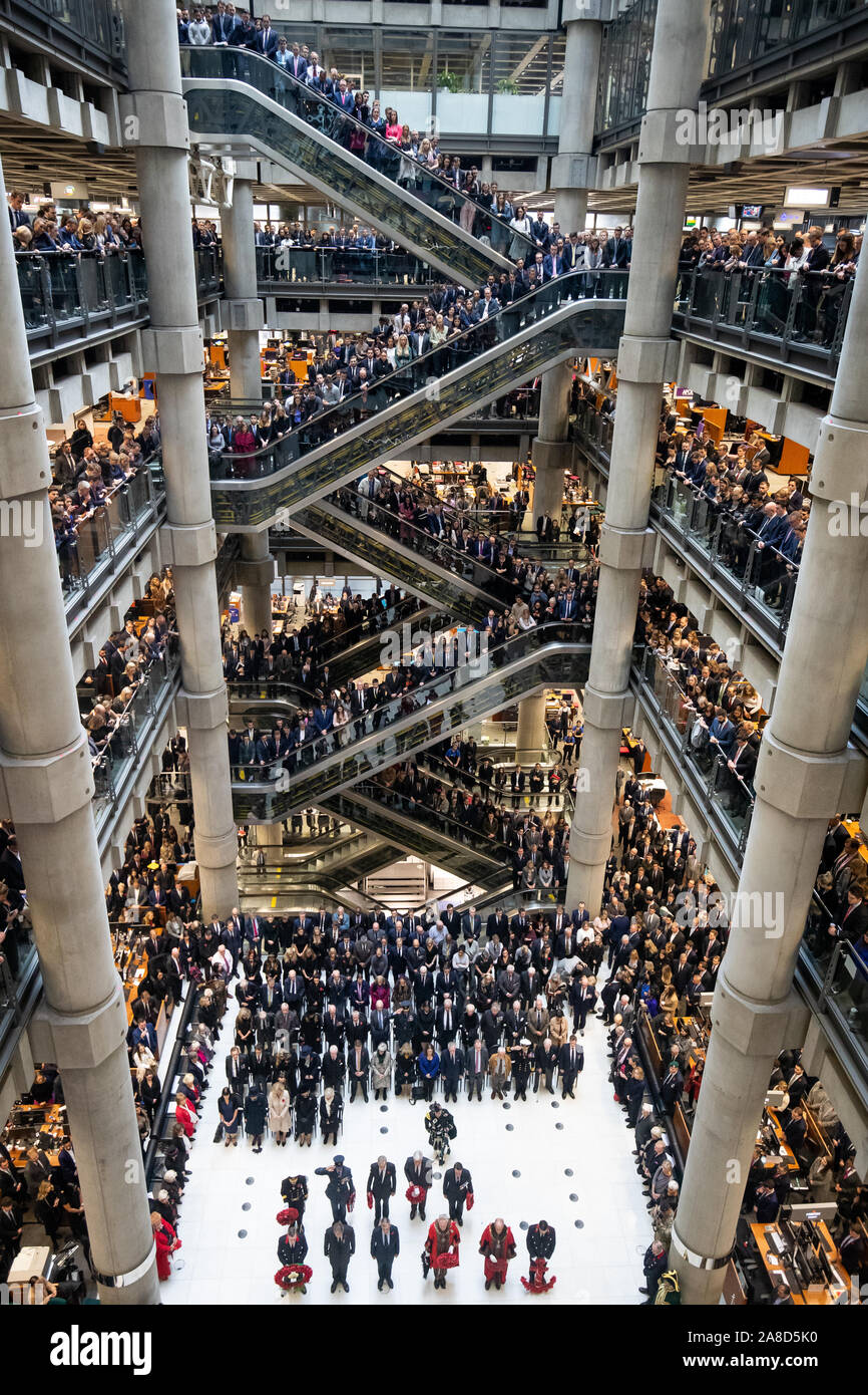 A Remembrance Day ceremony at Lloyd's of London in the City of London to mark Armistice Day, the anniversary of the end of the First World War. Stock Photo
