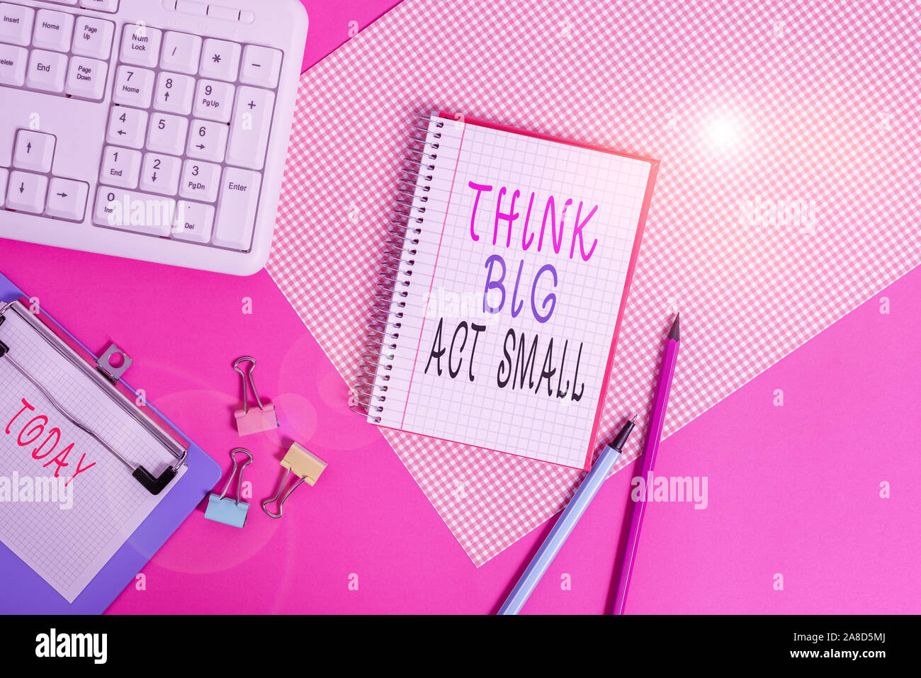 Conceptual Hand Writing Showing Think Big Act Small Concept Meaning Great Ambitious Goals Take Little Steps One At A Time Writing Equipments And Comp Stock Photo Alamy