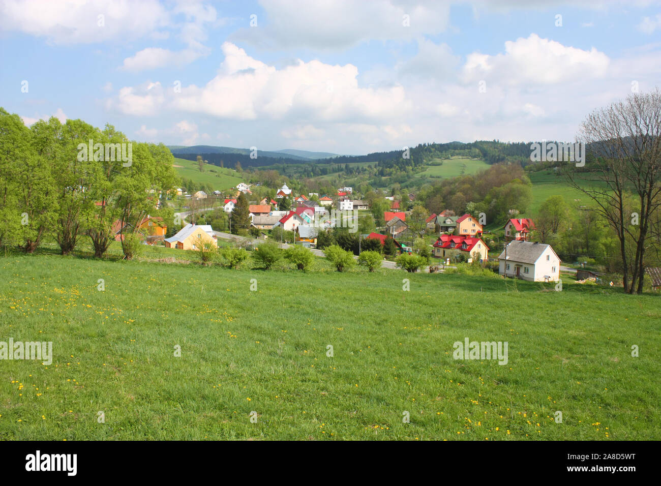 A village in Poland. Komancza in the Subcarpathian Voivodeship Stock Photo