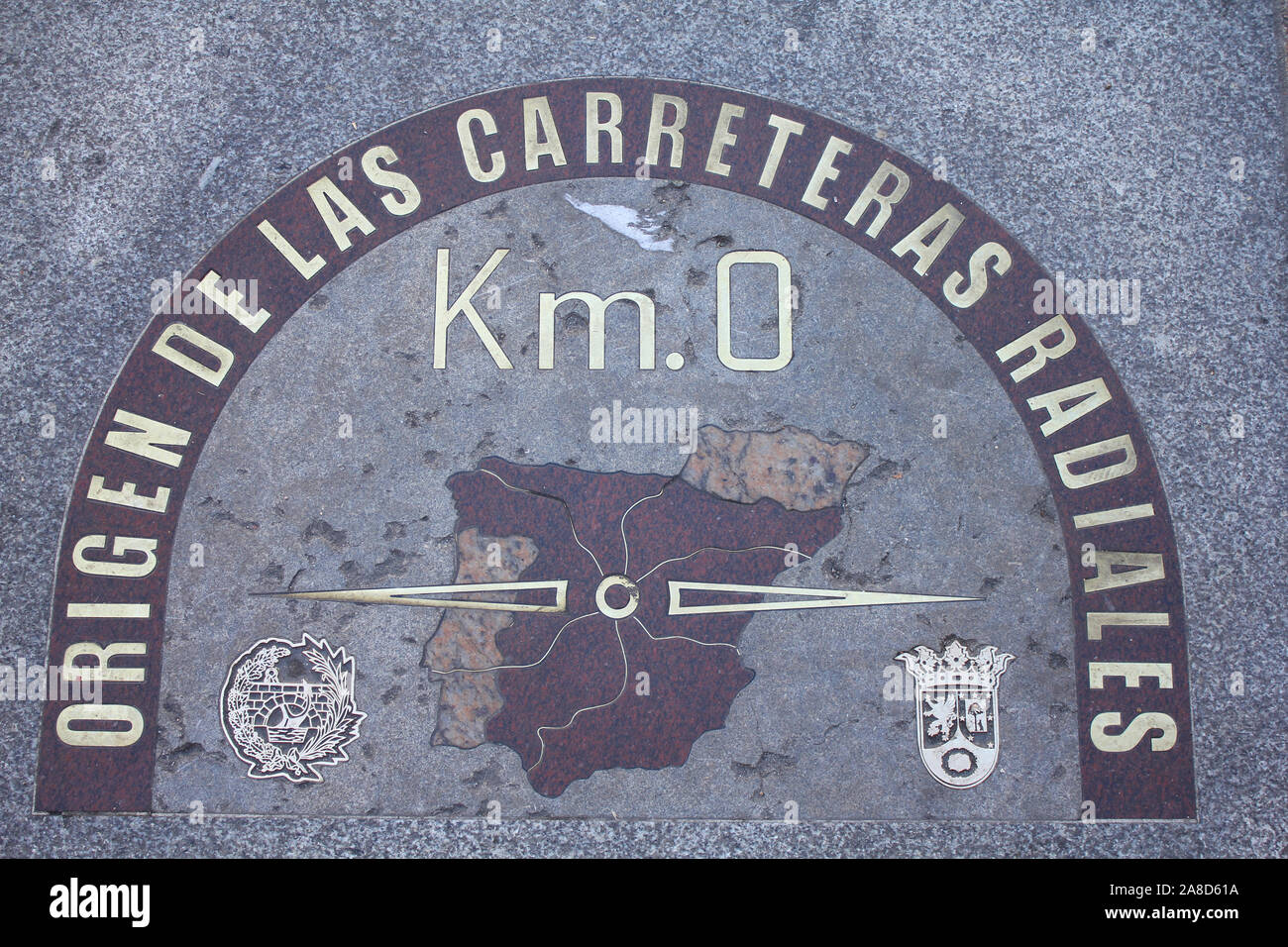 The kilometre zero (kilómetro cero) on the Puerta del Sol pavement. Madrid, Spain Stock Photo