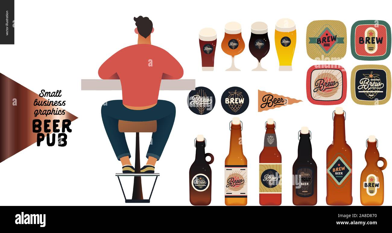Brewery Craft Beer Pub Small Business Graphics Male Visitor At The Bar Counter Modern Flat Vector Concept Illustrations Young Man Sitting On The Stock Vector Image Art Alamy
