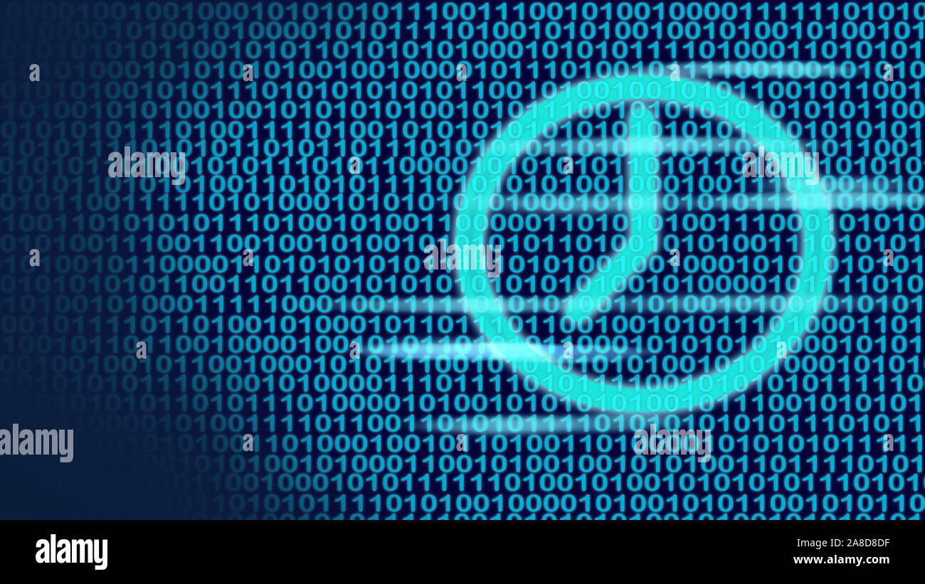Data screen with ones and zeros including a digital logo standing on a ...