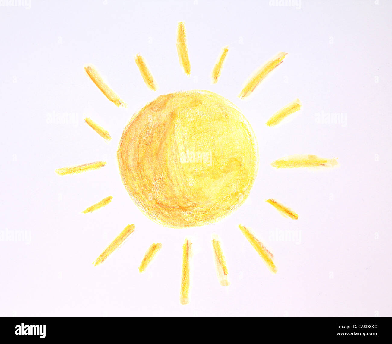 Drawing of sun made by crayons. Child style illustration Stock Photo