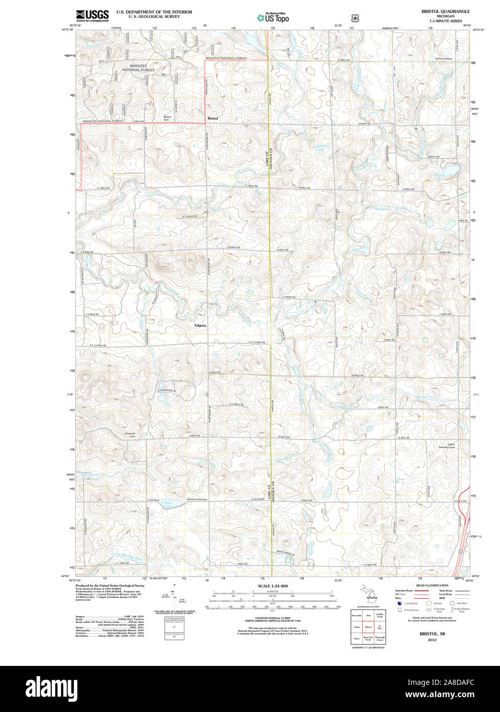 USGS TOPO Map Michigan MI Bristol 20120724 TM Stock Photo