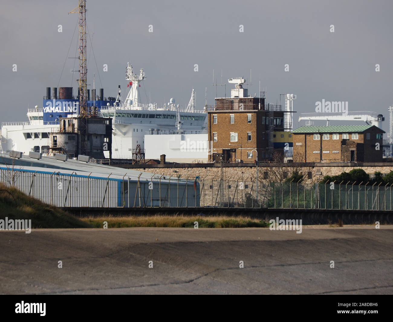 Sheerness, Kent, UK. 8th November, 2019. Russian LNG tanker 'Georgiy Brusilov' seen emerging from Sheerness docks just after leaving the National Grid's Grain LNG terminal. Grain LNG is of strategic national importance to UK energy infrastructure and is the largest LNG terminal in Europe. There has been a recent increase in visits by LNG ships as demand for gas increases as the weather turns colder. Credit: James Bell/Alamy Live News Stock Photo