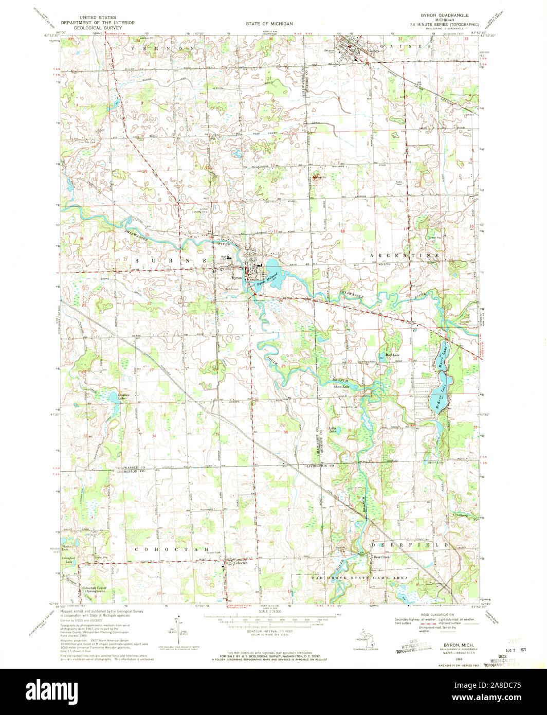 USGS TOPO Map Michigan MI Byron 275778 1969 24000 Stock Photo