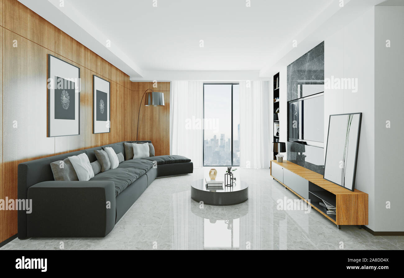 Luxury Modern Living Room, 3d rendering illustration Stock Photo