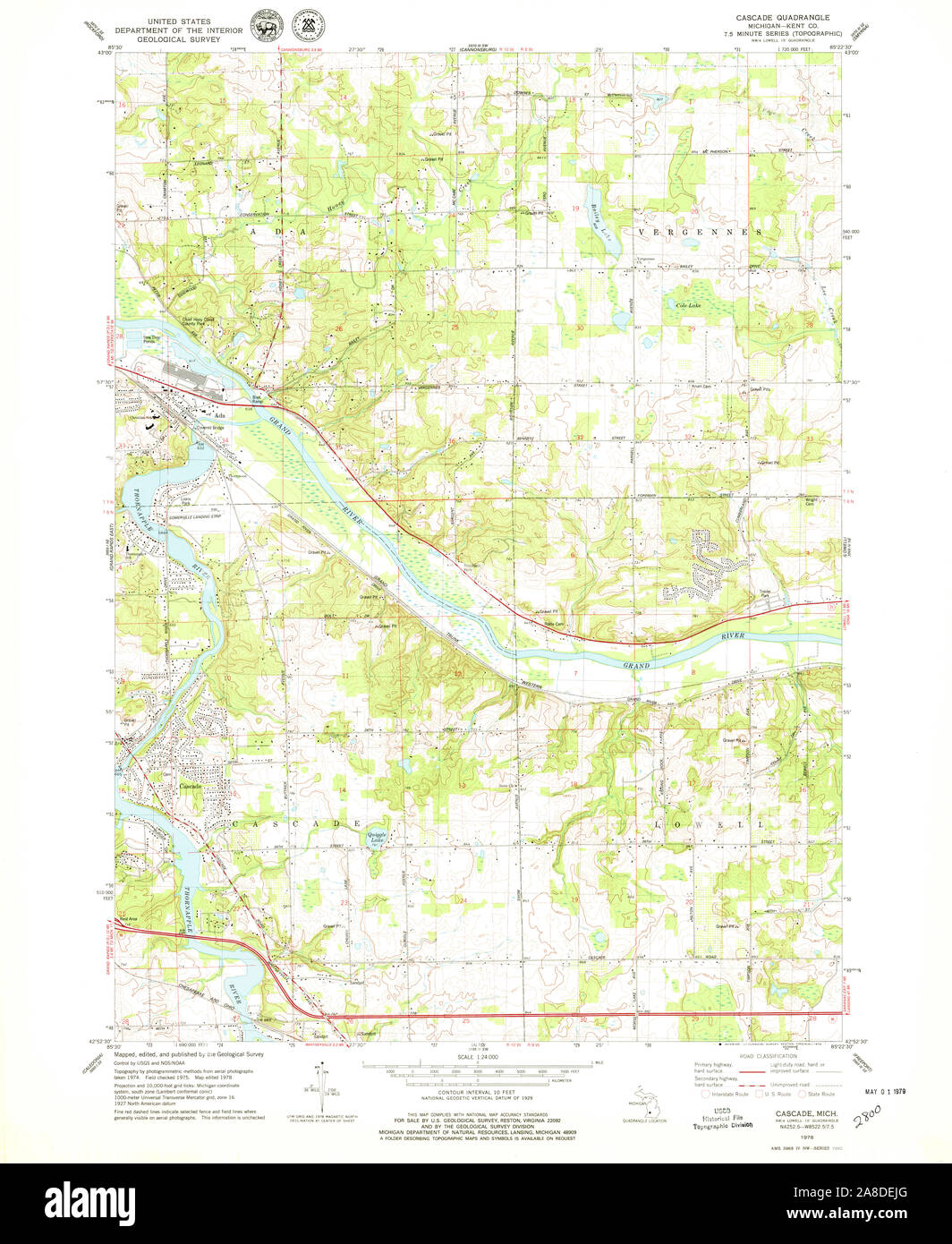 USGS TOPO Map Michigan MI Cascade 275810 1978 24000 Stock Photo Alamy