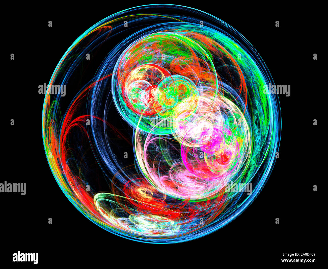 Colorful fractal plasma sphere, strings of chaotic plasma energy. smoke