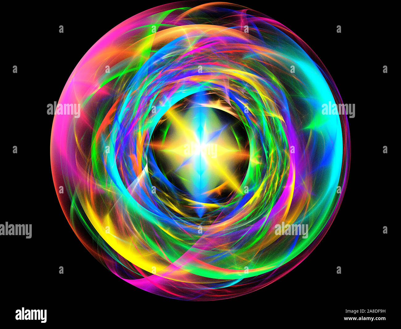 Colorful fractal plasma sphere, strings of chaotic plasma energy. smoke