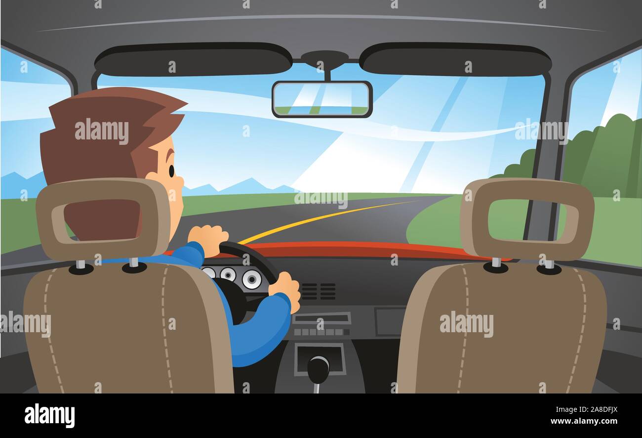 Rear view of a man driving a car Stock Vector