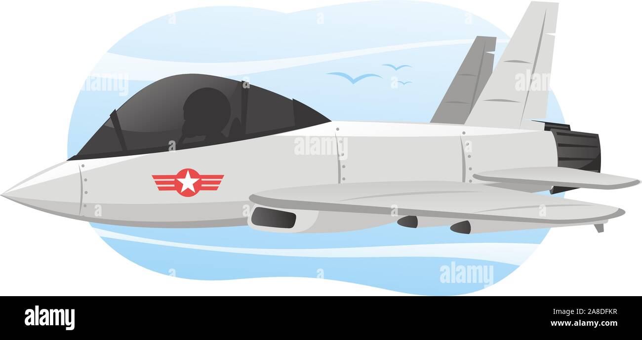 Vector Illustration Cartoon illustration of a combat airplane with Pilot, with star shape logo. Stock Vector