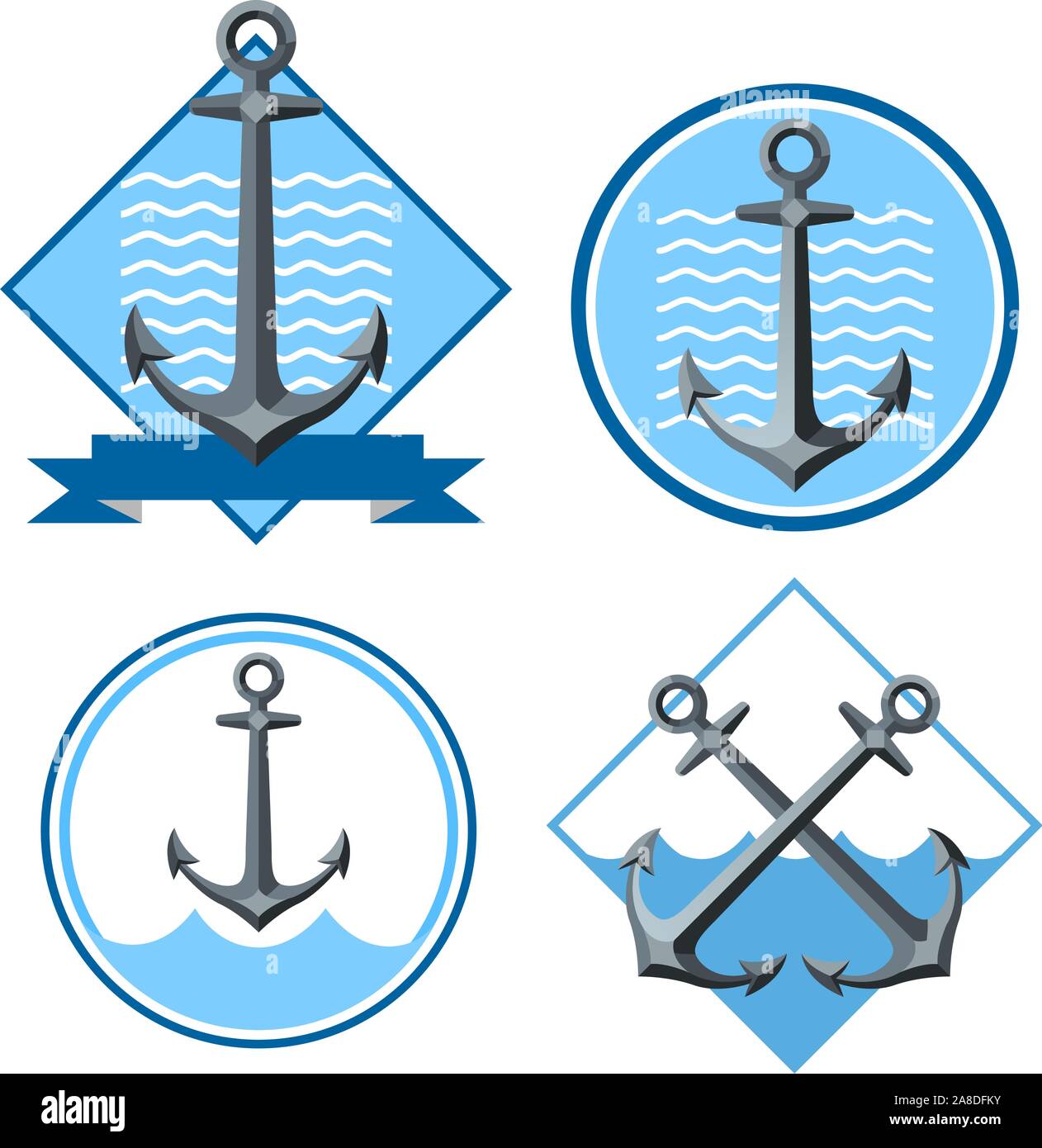 Boat anchor. Hand drawn boat anchors vector illustrations set