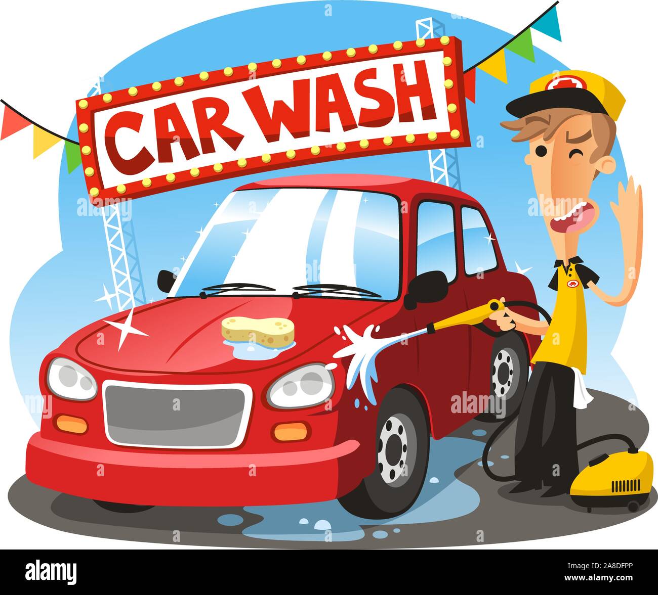 Car Wash Sign with boy washing vehicle, vector illustration cartoon Stock  Vector Image & Art - Alamy