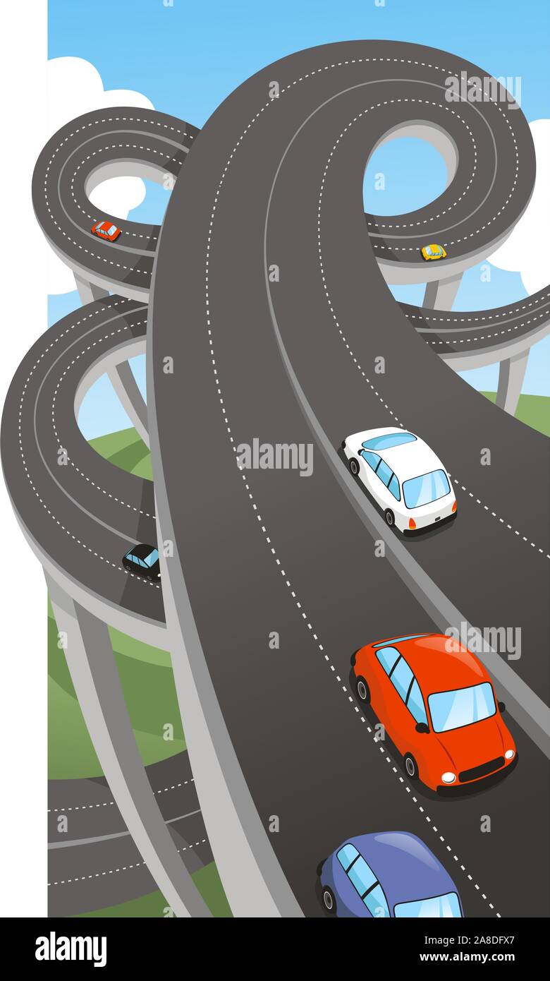 Highway Public Major Road Route Path Waterway Highways, vector illustration cartoon. Stock Vector