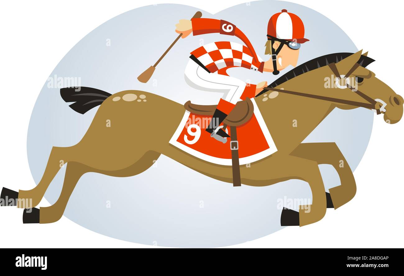 Polo Jockey riding horse with brown horse, equestrian helmet, riding boots white trousers, gloves, wristbands, kneepads, spurs, face mask, whip, chin Stock Vector