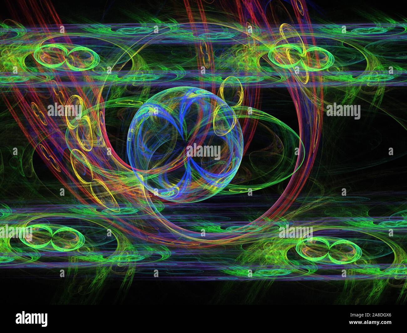 Colorful fractal plasma sphere, strings of chaotic plasma energy. smoke
