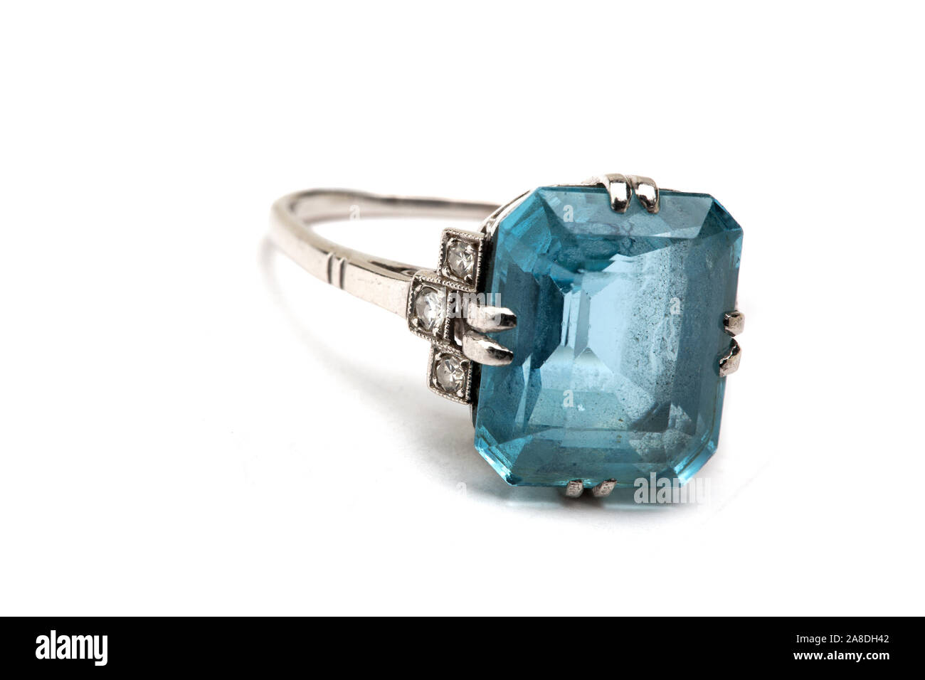 Blue aquamarine and diamond ring Stock Photo