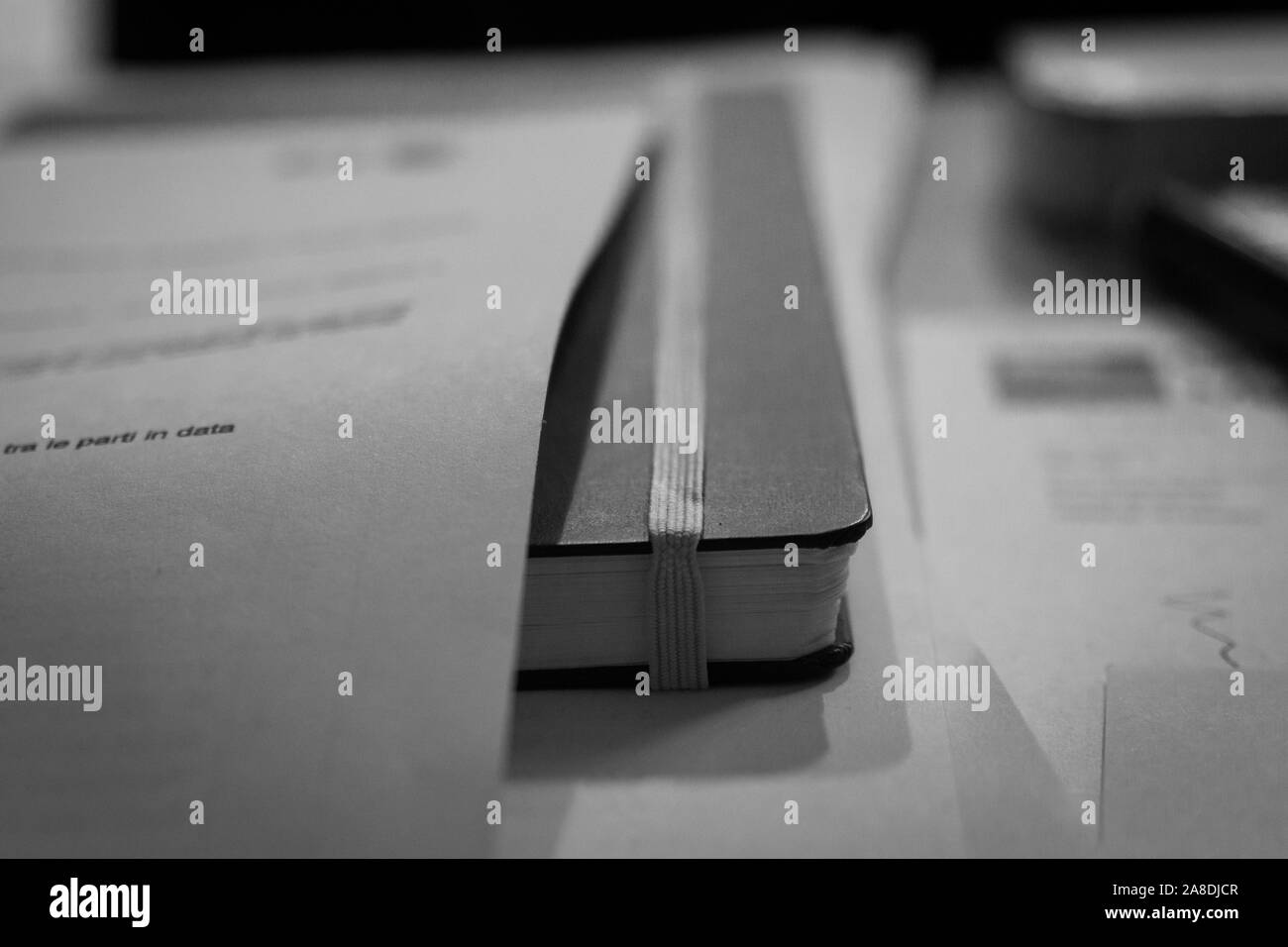 Black and white notepad with note Stock Photo