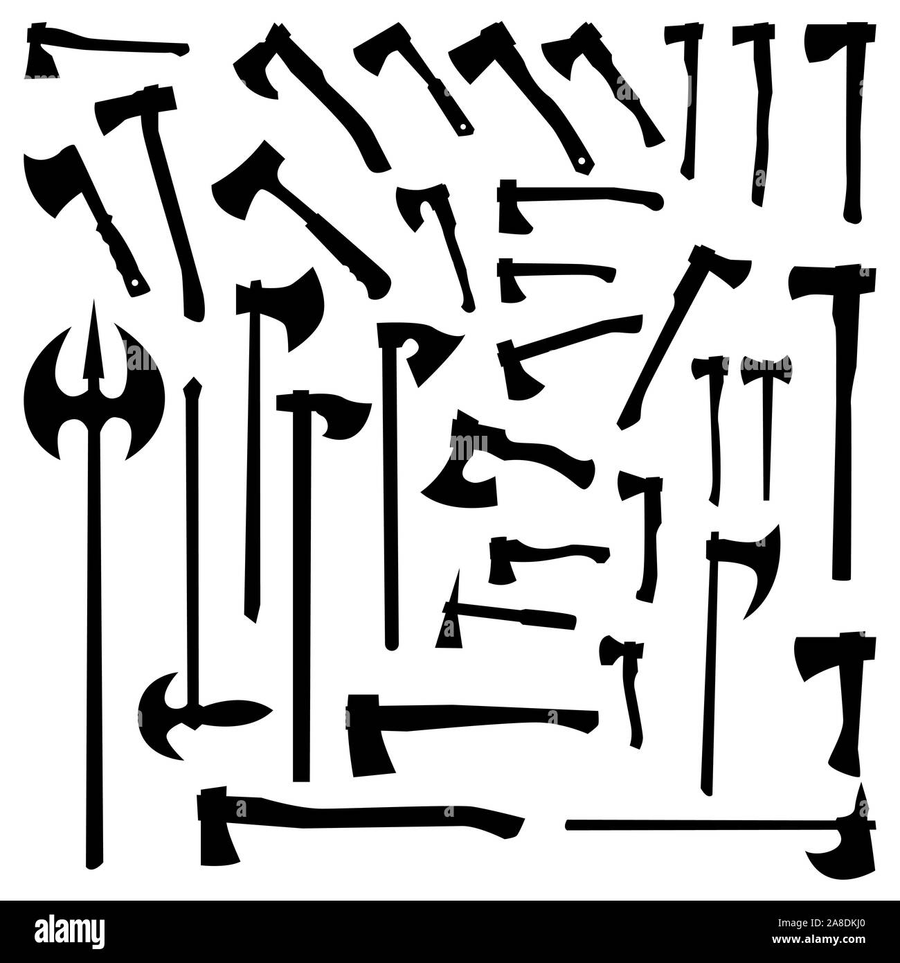 axes set vector illustration silhouettes on a white isolated background Stock Vector