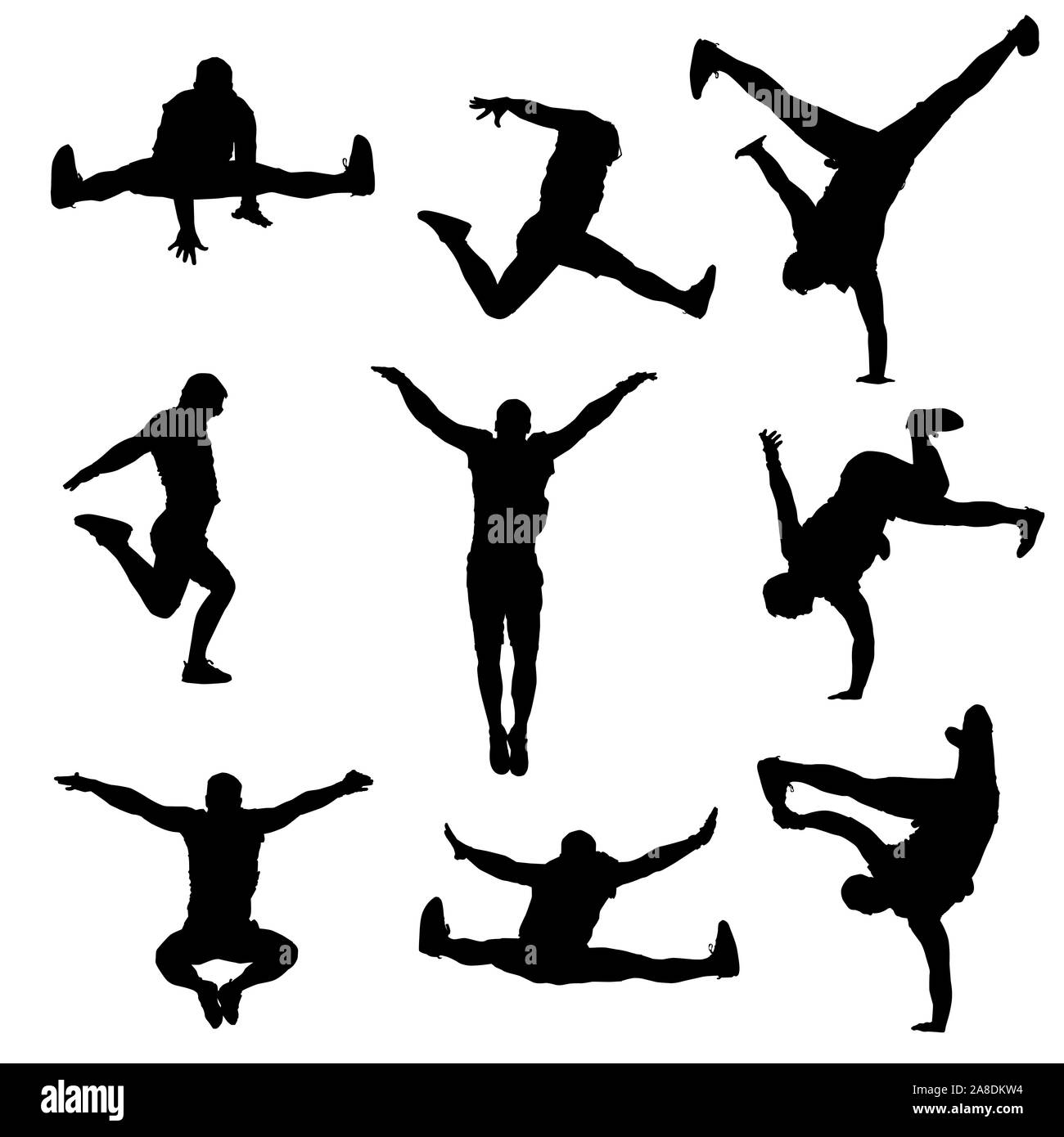 vector silhouette of a modern male dancer on a white isolated white ...