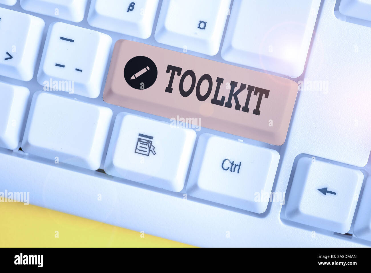 Text sign showing Toolkit. Business photo showcasing set of tools kept ...
