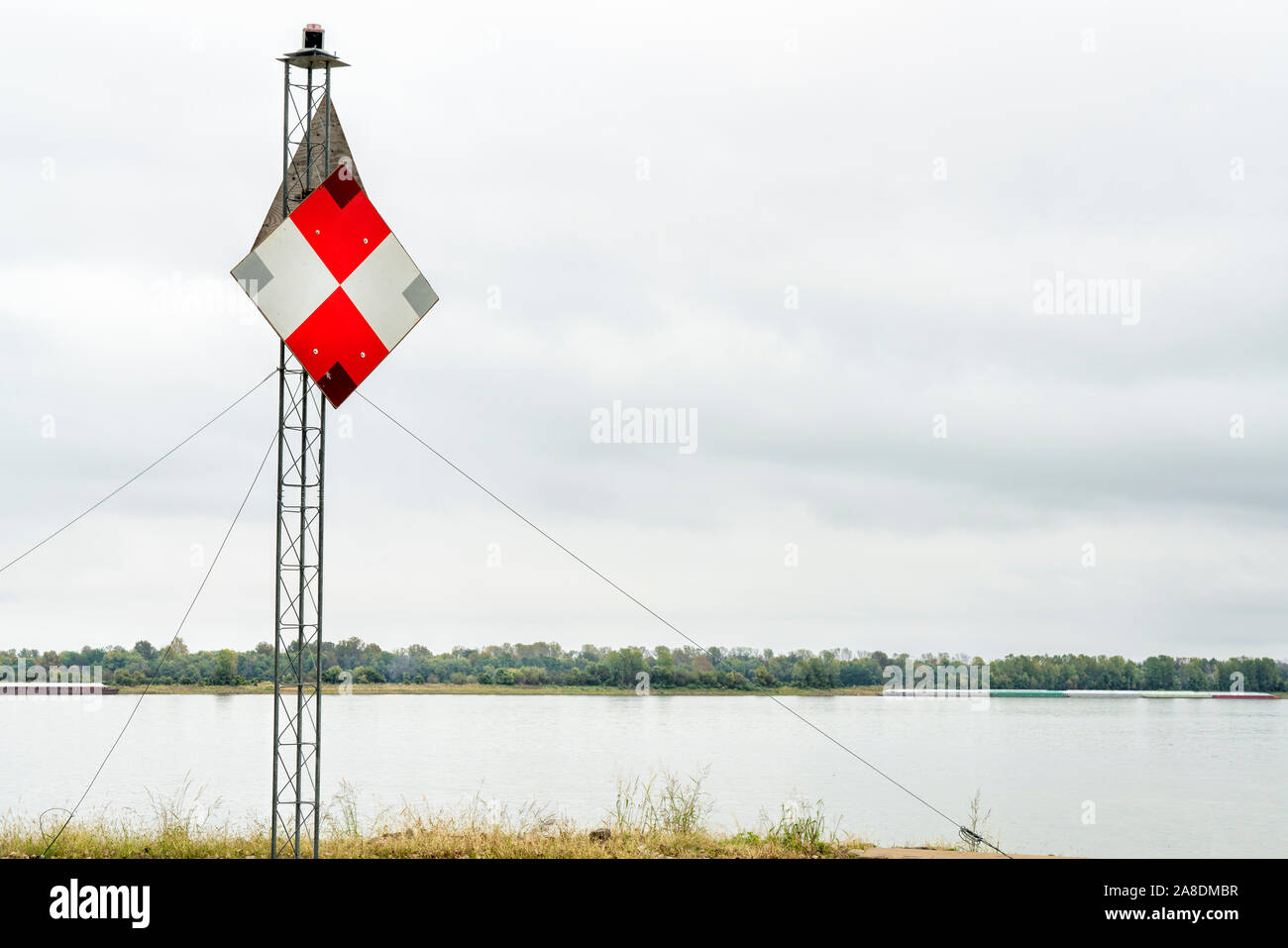 river shore navigational sign at the confluence of Mississippi and Ohio
