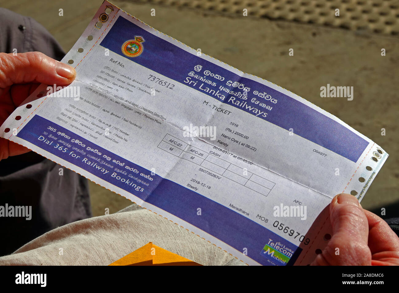 Ticket, Nanu-Oya Train Station, Nuwara Eliya District, Sri Lanka Stock Photo