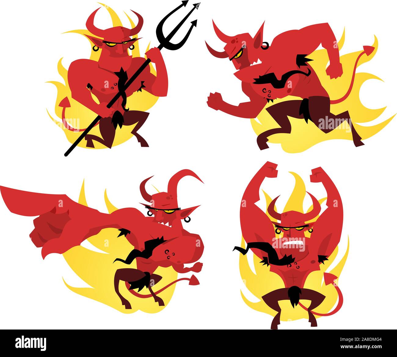 Cartoon devil action set Stock Vector