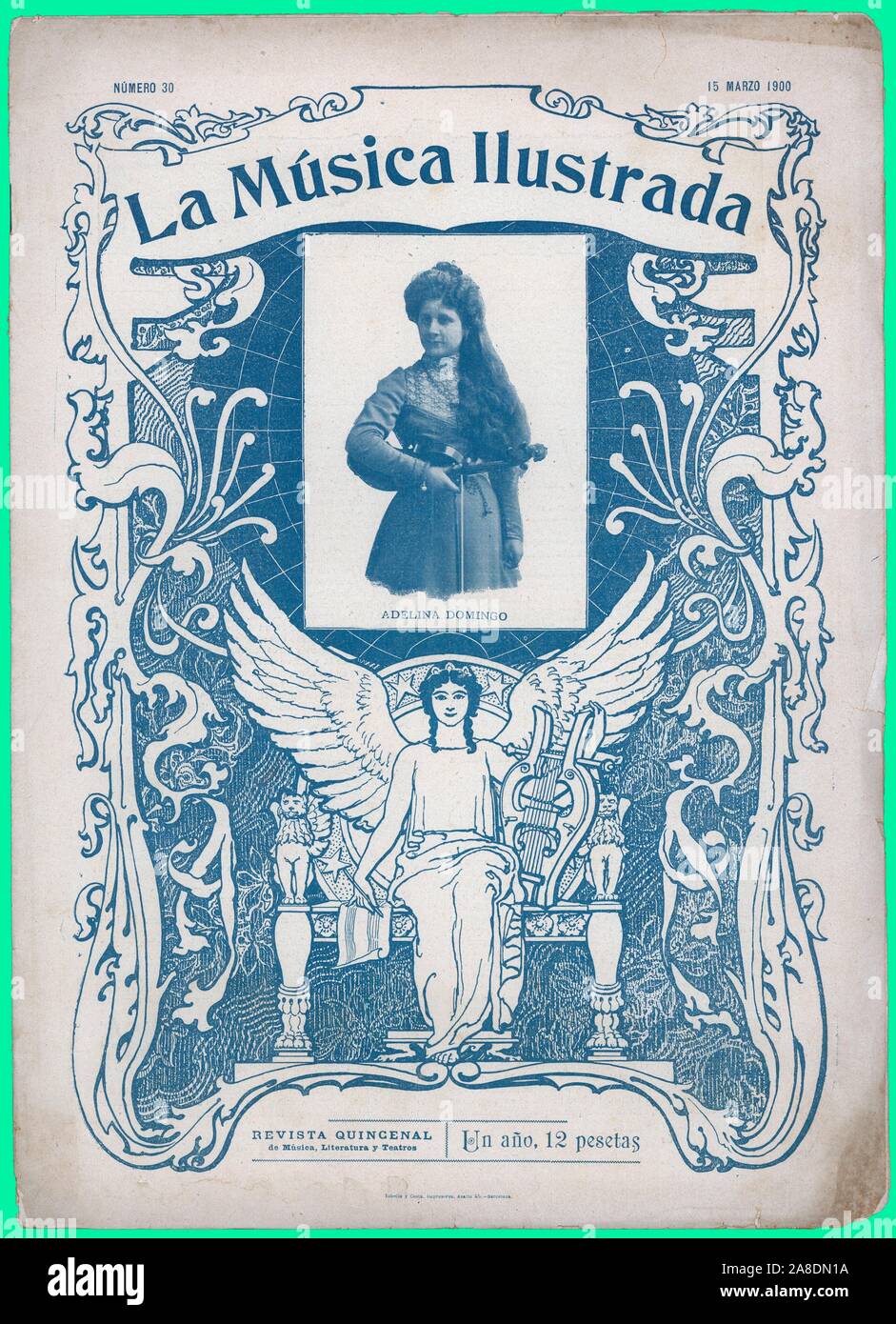 Portada de la revista La Música Ilustrada, editada en Barcelona, marzo de 1900. Adelina Domingo. Stock Photo
