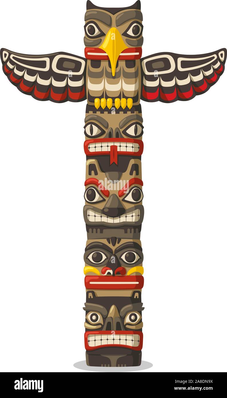 Totem being object symbol animal plant representation family clan tribe, vector illustration cartoon. Stock Vector