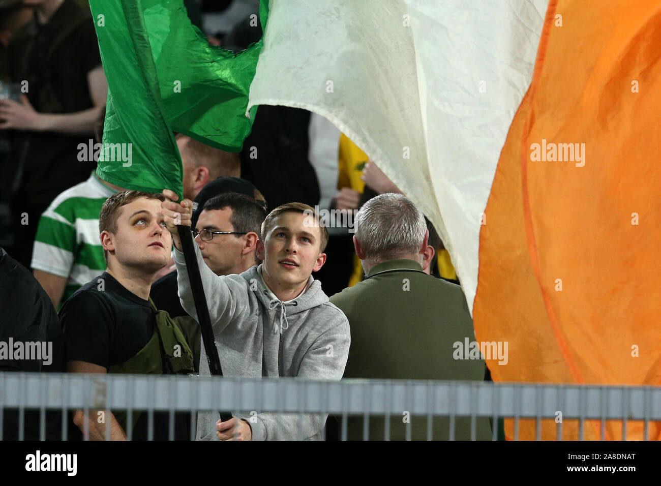 Rome Italy 07th Nov 19 A Celtic Supporter With An Irish Flag During The Match Between Ss Lazio And Celtic Fc For The 4th Round Of Uefa Europa League At Stadio Olimpico Rome Italy 07th Nov 19 A Celtic Supporter With An Irish Flag During The Match Between Ss Lazio And Celtic Fc For The 4th Round Of Uefa Europa League At Stadio Olimpico