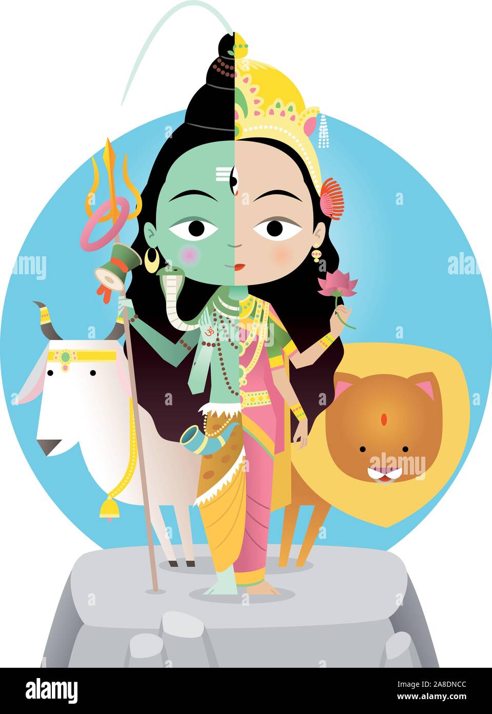 Hindu god Shivashakti cartoon illustration Stock Vector