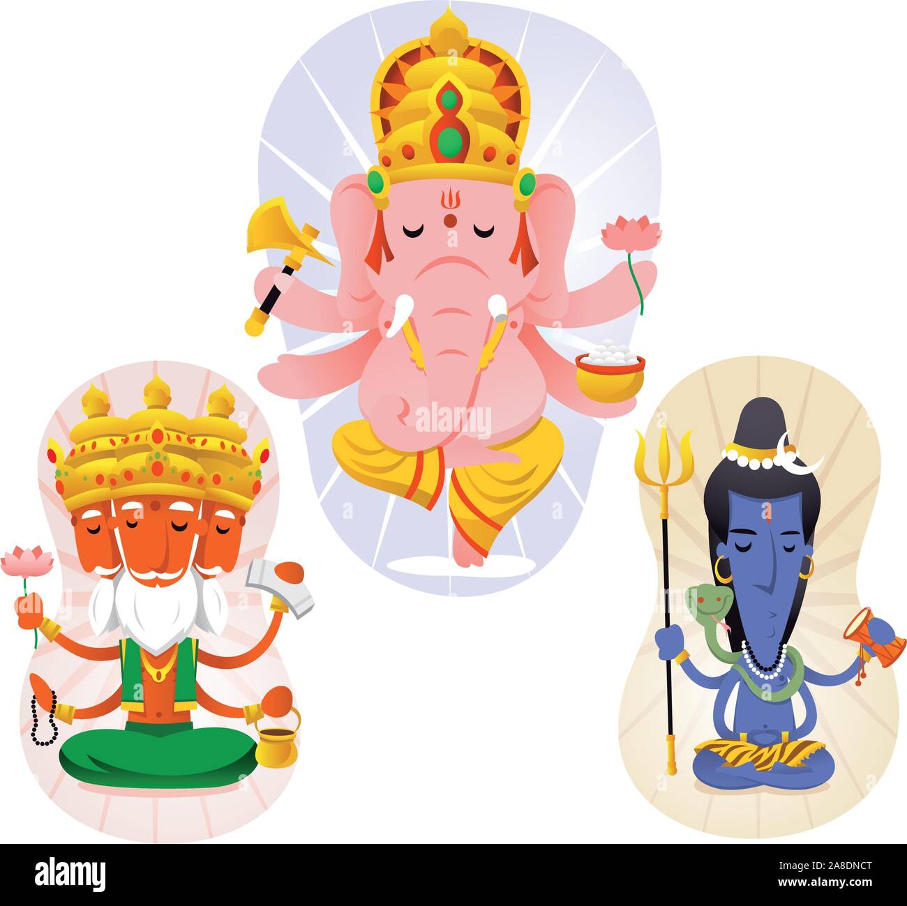 Hindu god set containing Brahma, Shiva and Ganesha Stock Vector Image