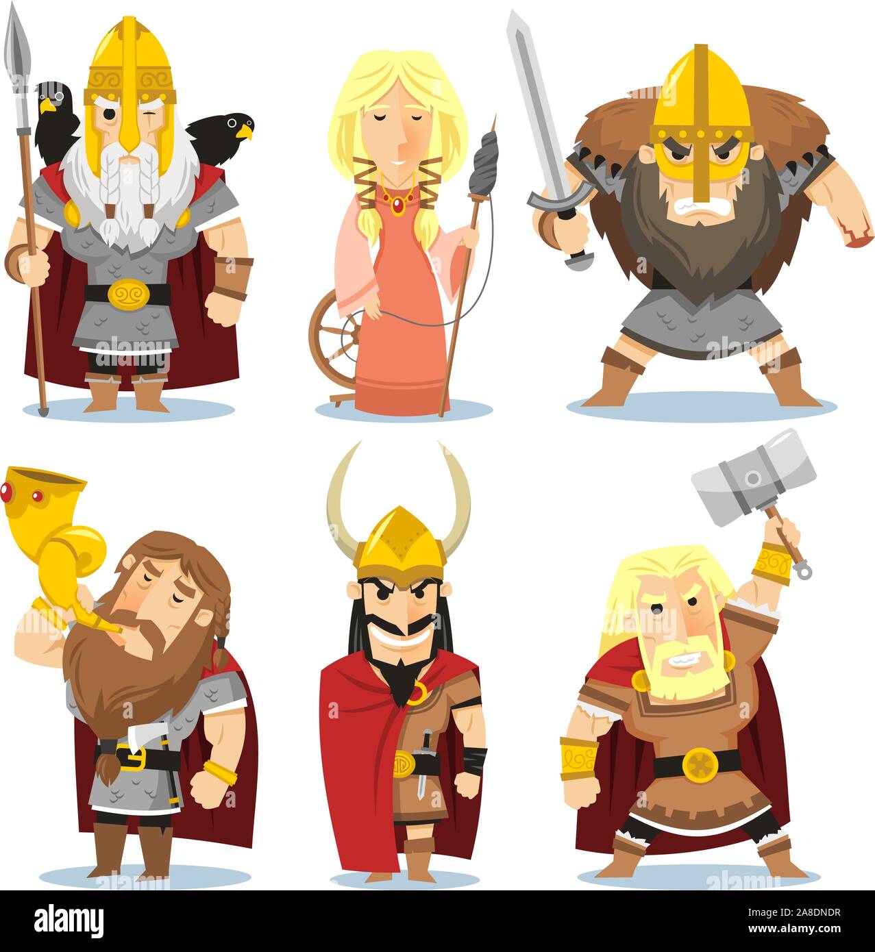 Viking gods mythology cartoon illustrations Stock Vector