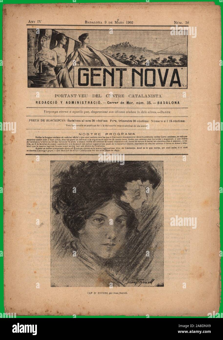 Portada de la revista Gent Nova, portavoz del Centre Catalanista. Editada en Badalona, marzo de 1902. Stock Photo