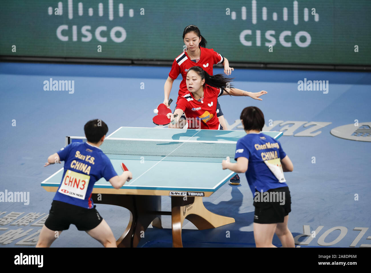 Tokyo, Japan. 8th Nov, 2019. (Red) Amy Wang and Lily Zhang of USA in