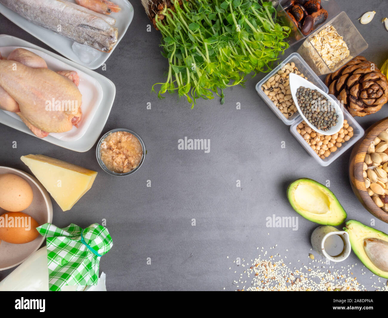 High protein food meat, fish, poultry, nuts, dairy products, eggs
