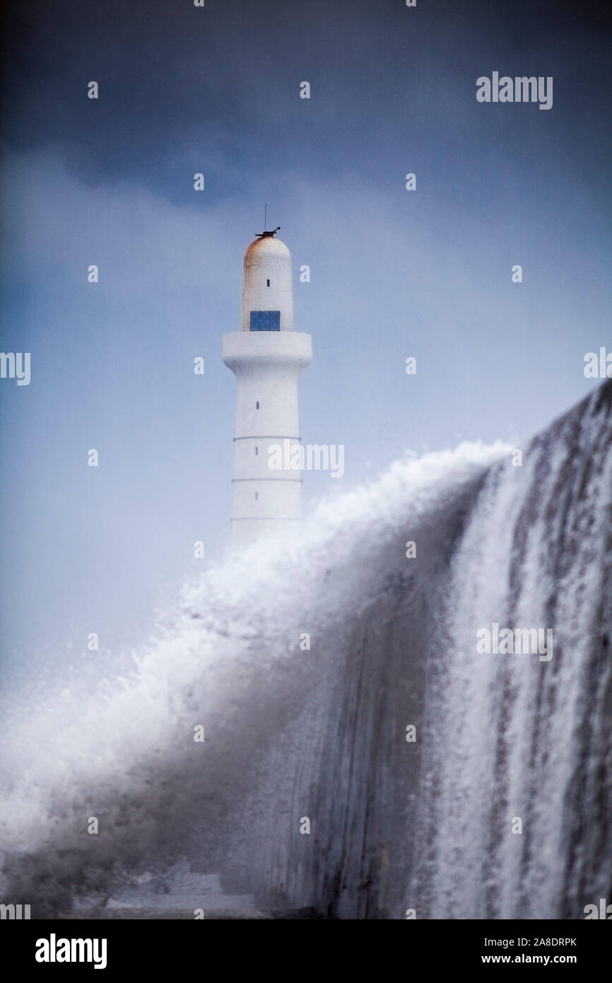 Winter storm, Aberdeen Lighthouse Stock Photo