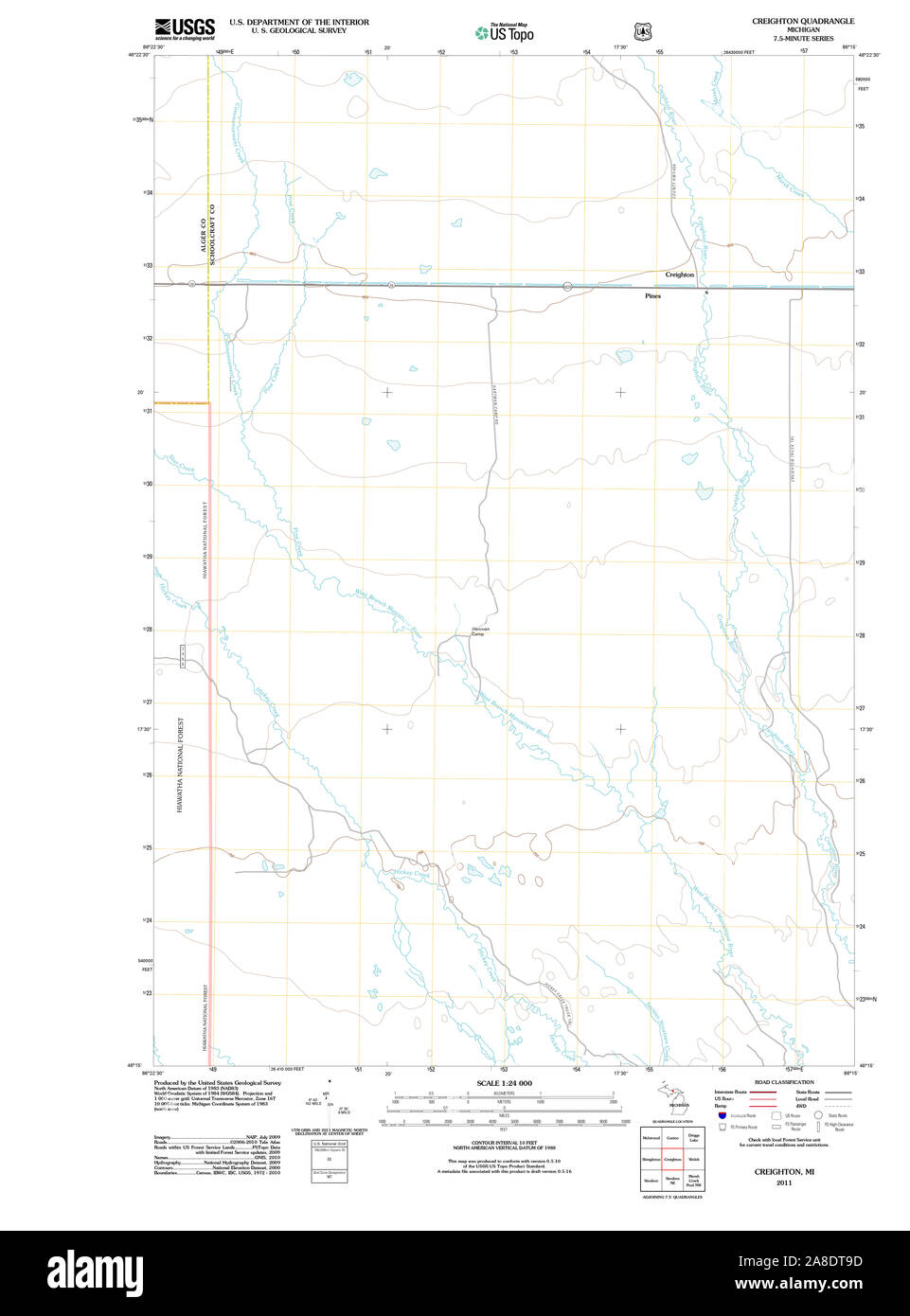 USGS TOPO Map Michigan MI Creighton 20110930 TM Stock Photo