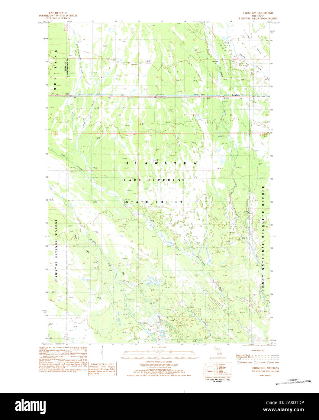 USGS TOPO Map Michigan MI Creighton 277605 1983 25000 Stock Photo